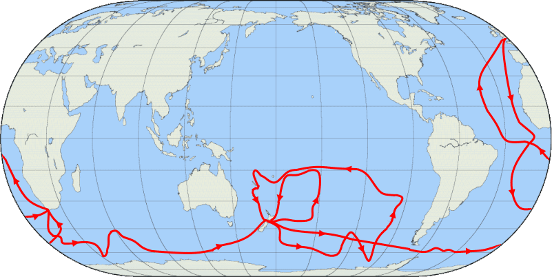 James Cook: Voyages That Changed the Map of the World 5 Cook's second voyage travelled west-to-east to take advantage of the Roaring Forties winds, while searching for Terra Australis
