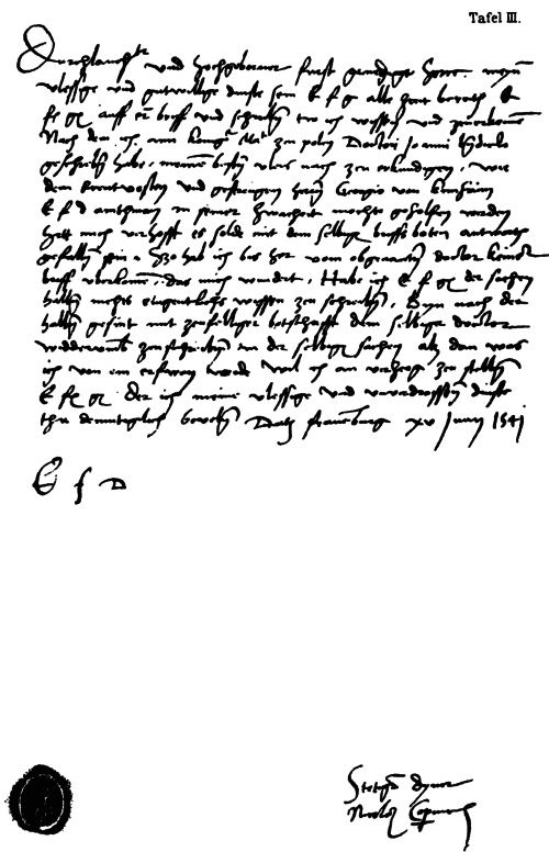 1541 German-language letter from Copernicus to Duke Albert of Prussia, giving medical advice for George von Kunheim