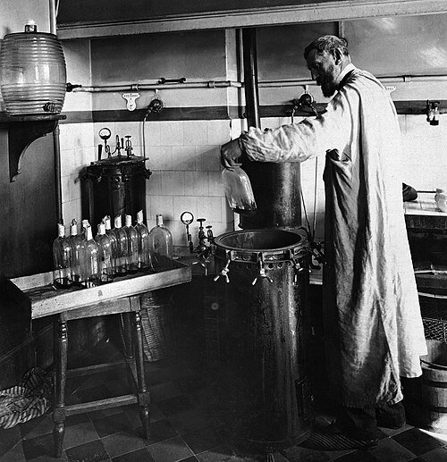Pasteur experimenting in his laboratory