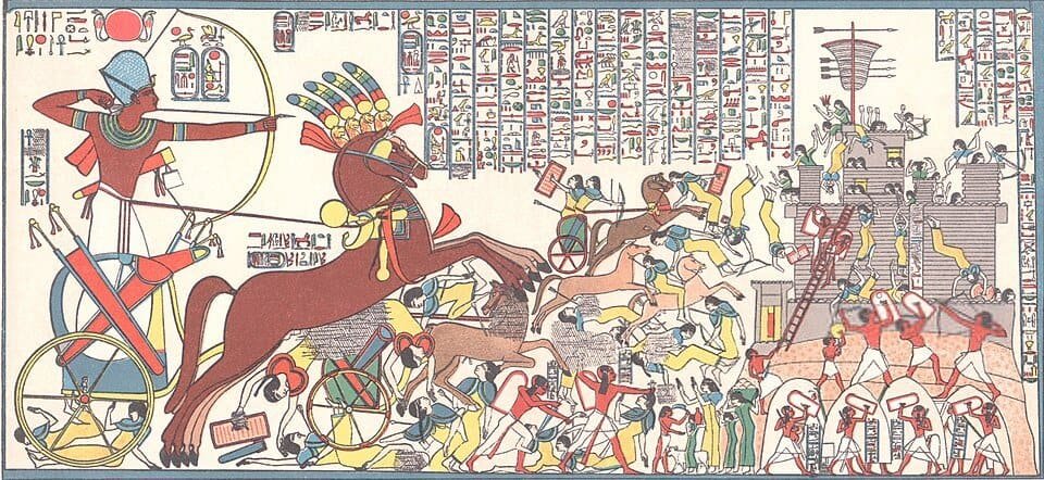 Color reproduction of the relief depicting Ramesses II storming the Hittite fortress of Dapur
