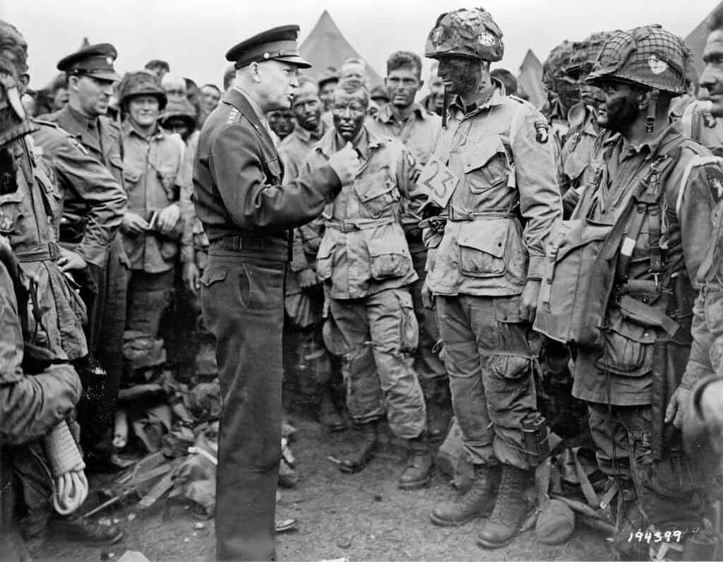 Dwight D. Eisenhower: From D-Day Commander to Cold War President 2 Dwight D. Eisenhower speaks with men of the 502nd Parachute Infantry Regiment (PIR), part of the 101st "Screaming Eagles" Airborne Division, on June 5, 1944, the day before the D-Day invasion. The officer Eisenhower is speaking to is First Lieutenant Wallace Strobel.