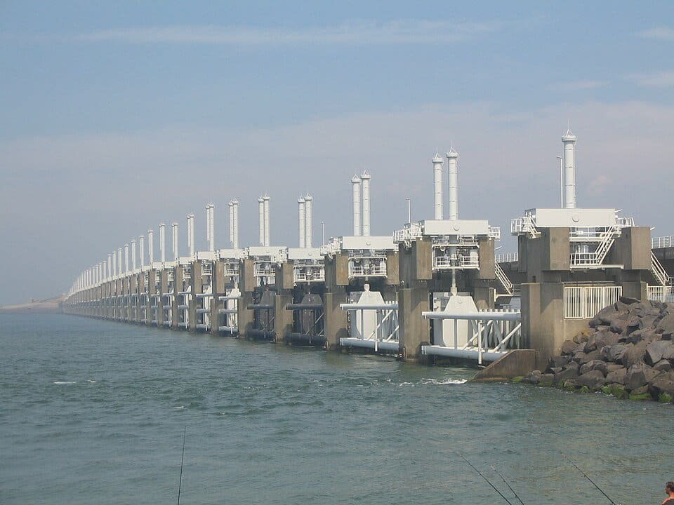Sea Level Rise – Measurement, Projections, and Effects 9 Oosterscheldekering, the largest barrier of the Dutch Delta Works.