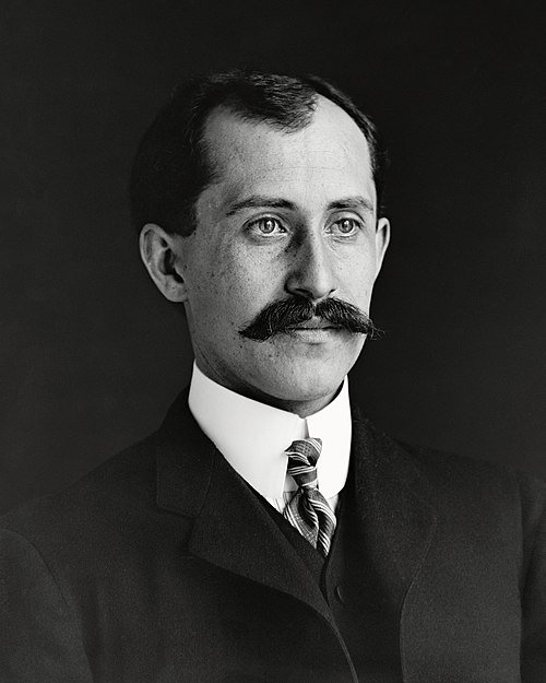 Orville Wright, age 34, head and shoulders, with mustache.