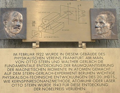 The Stern-Gerlach Experiment: How a Simple Test Revealed the Electron Spin 4 A plaque at the Frankfurt institute commemorating the experiment