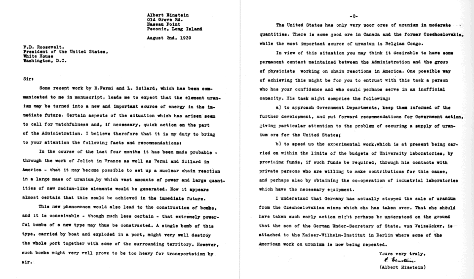 Facsimile of the Einstein–Szilard letter