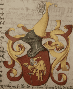 Coat of arms of the Gensfleisch family, from the Register of Fiefs of Frederick I (1461)
