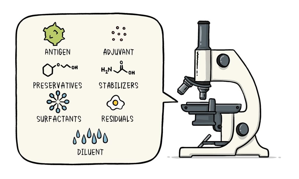 Graphic from the World Health Organization describing the main ingredients typically in vaccines