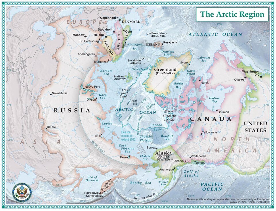 A political map showing land ownership within the Arctic region